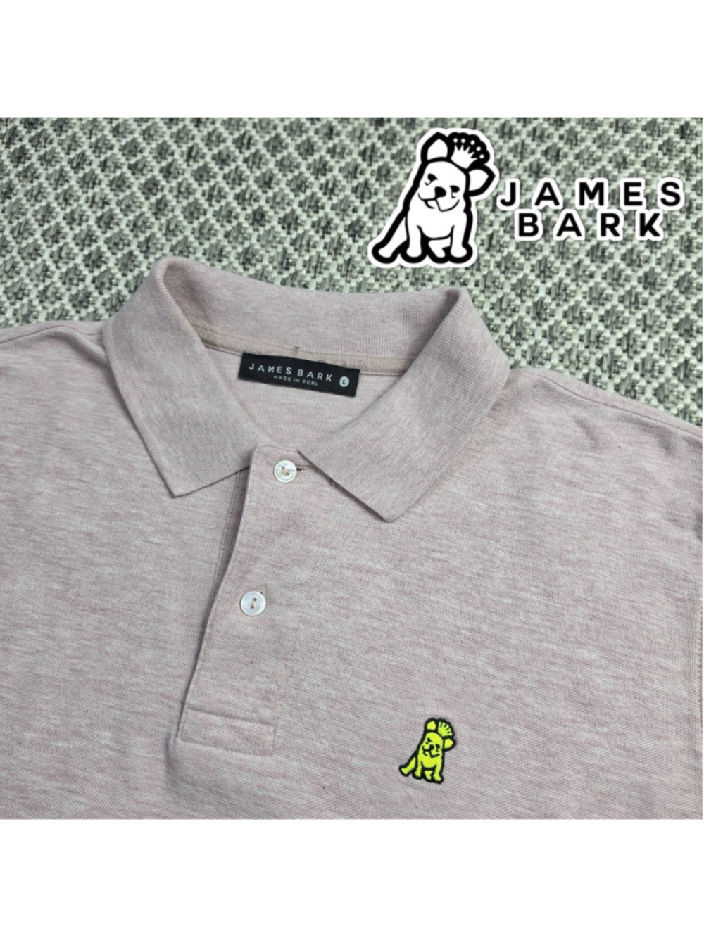 James Bark Mens L Pima Cotton Polo Shirt Mauve Pink French Bulldog Logo Peru